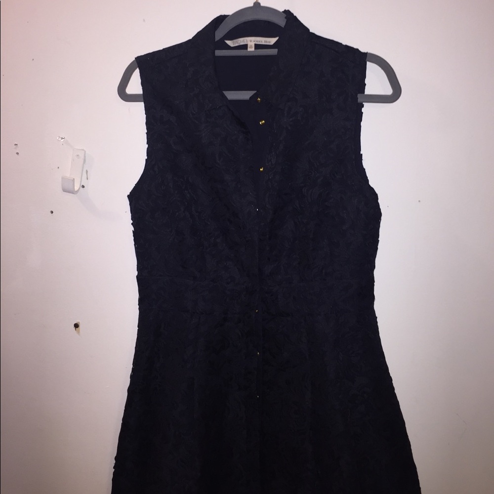 Embroidered lace overlay button down flare dress